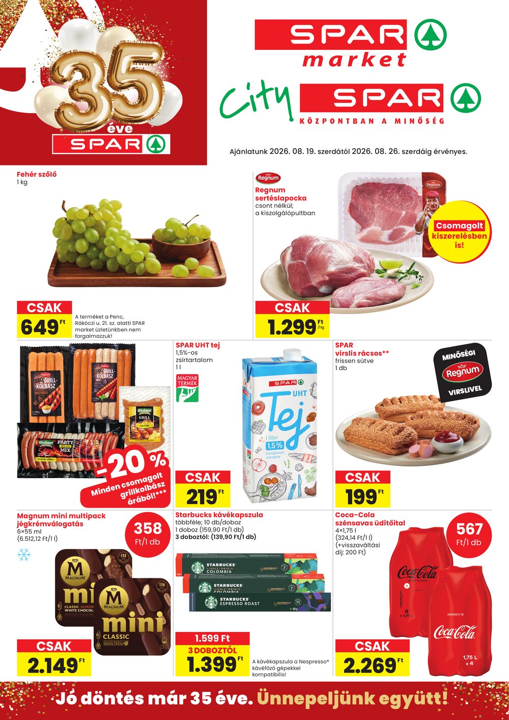 Spar Market akciós újság 2026.08.19-től - 1. oldal.