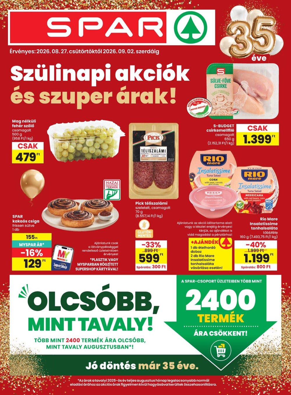 Spar akciós újság 2026.08.27-től - 1. oldal.