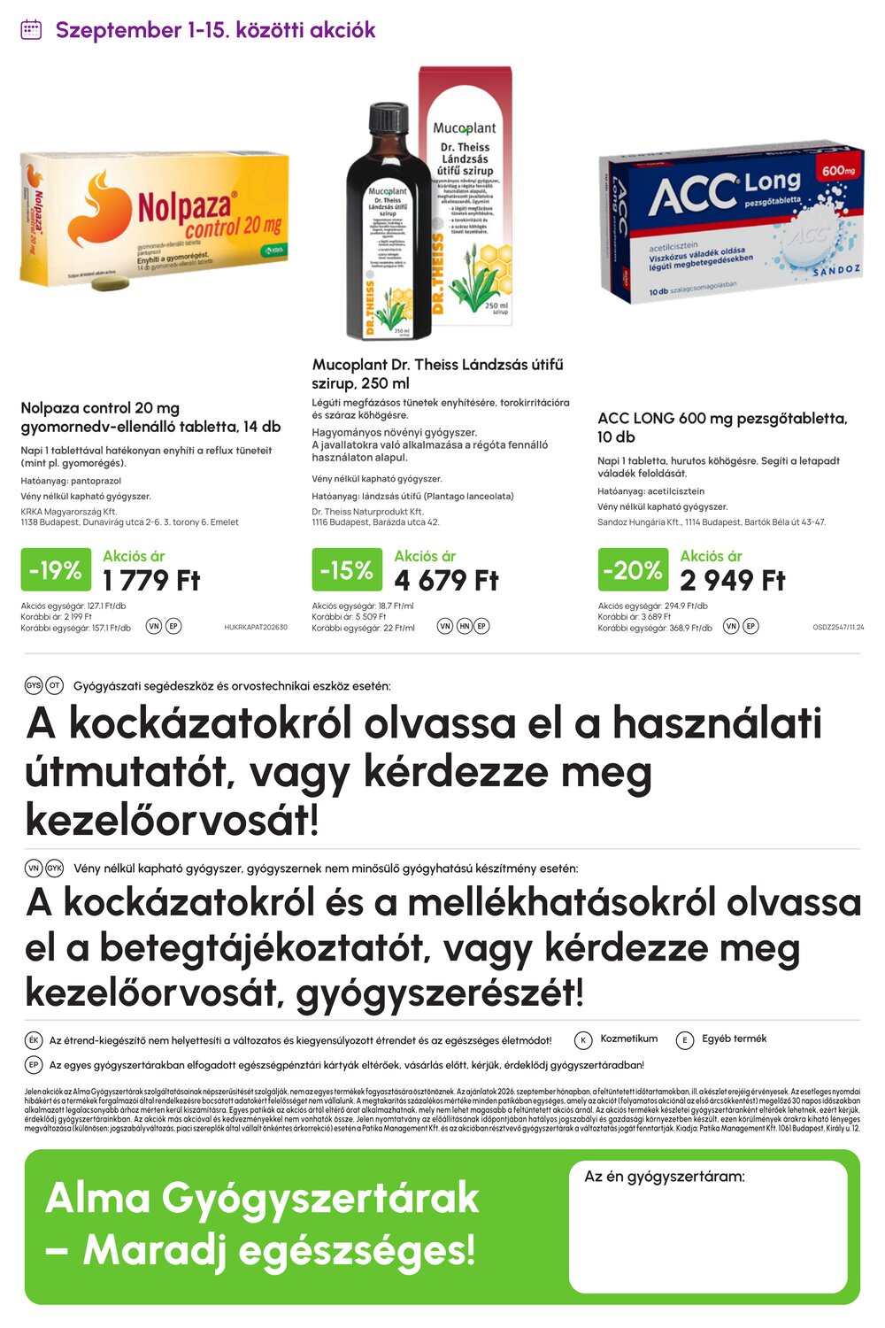 Alma Gyógyszertárak akciós újság 2026.09.01-től - 20. oldal.