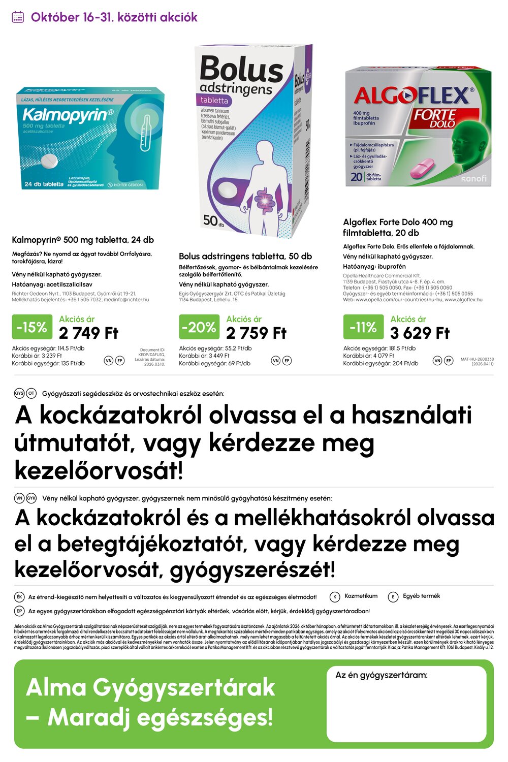 Alma Gyógyszertárak akciós újság 2026.10.01-től - 20. oldal.