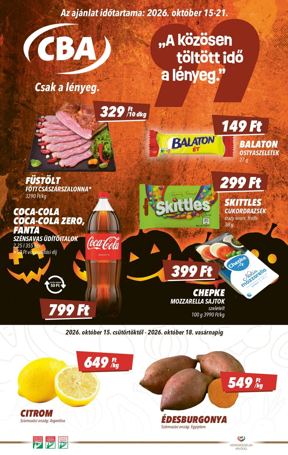 CBA akciós újság 2026.10.15-től - 1. oldal.