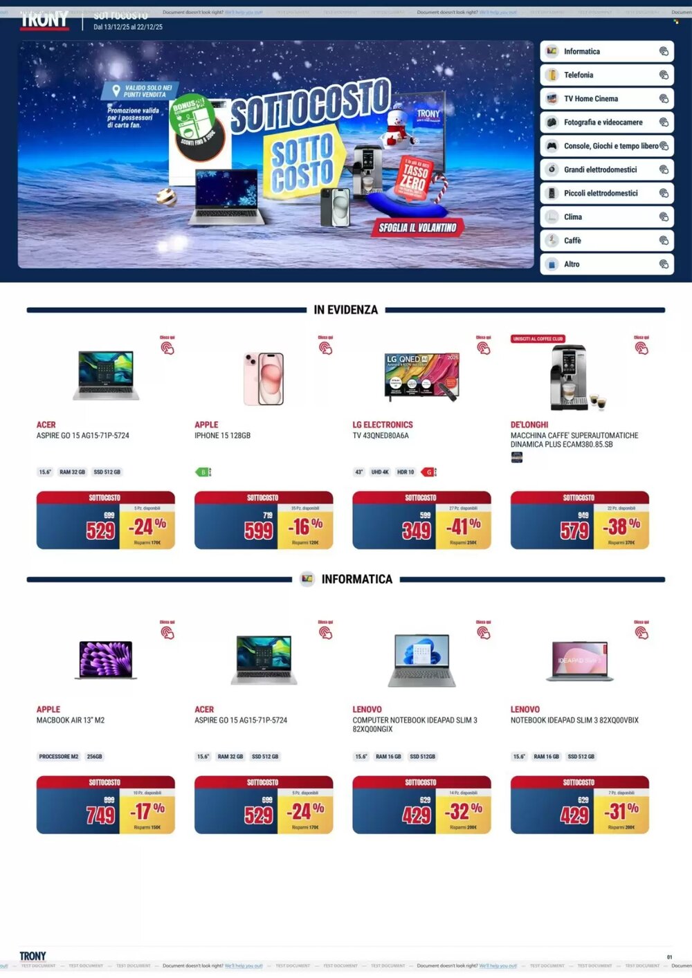 Volantino promozionale Trony  valide dal 13/12/2025 - Pagina 1.
