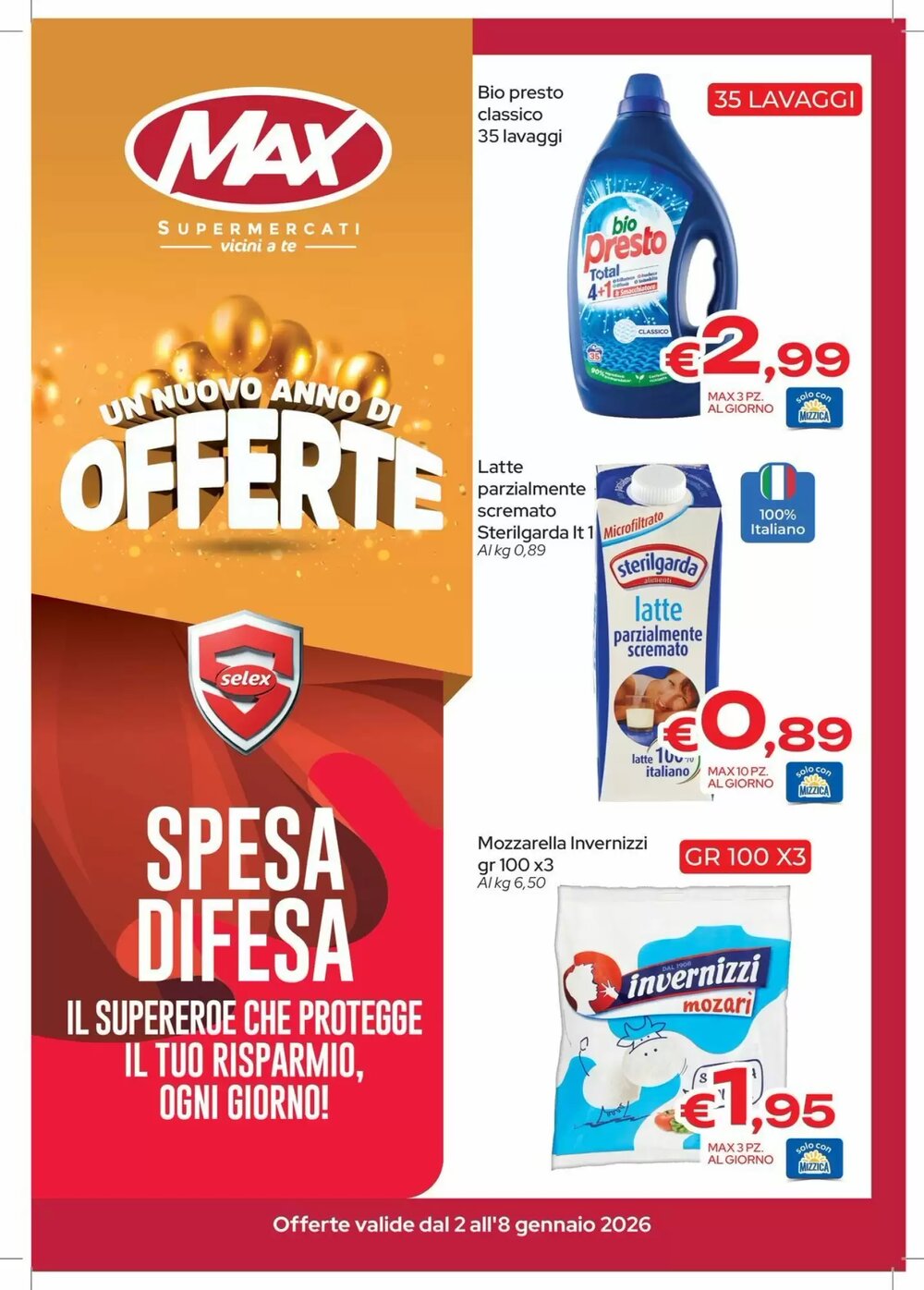 Volantino promozionale MAX Supermercati  valide dal 02/01/2026 - Pagina 1.