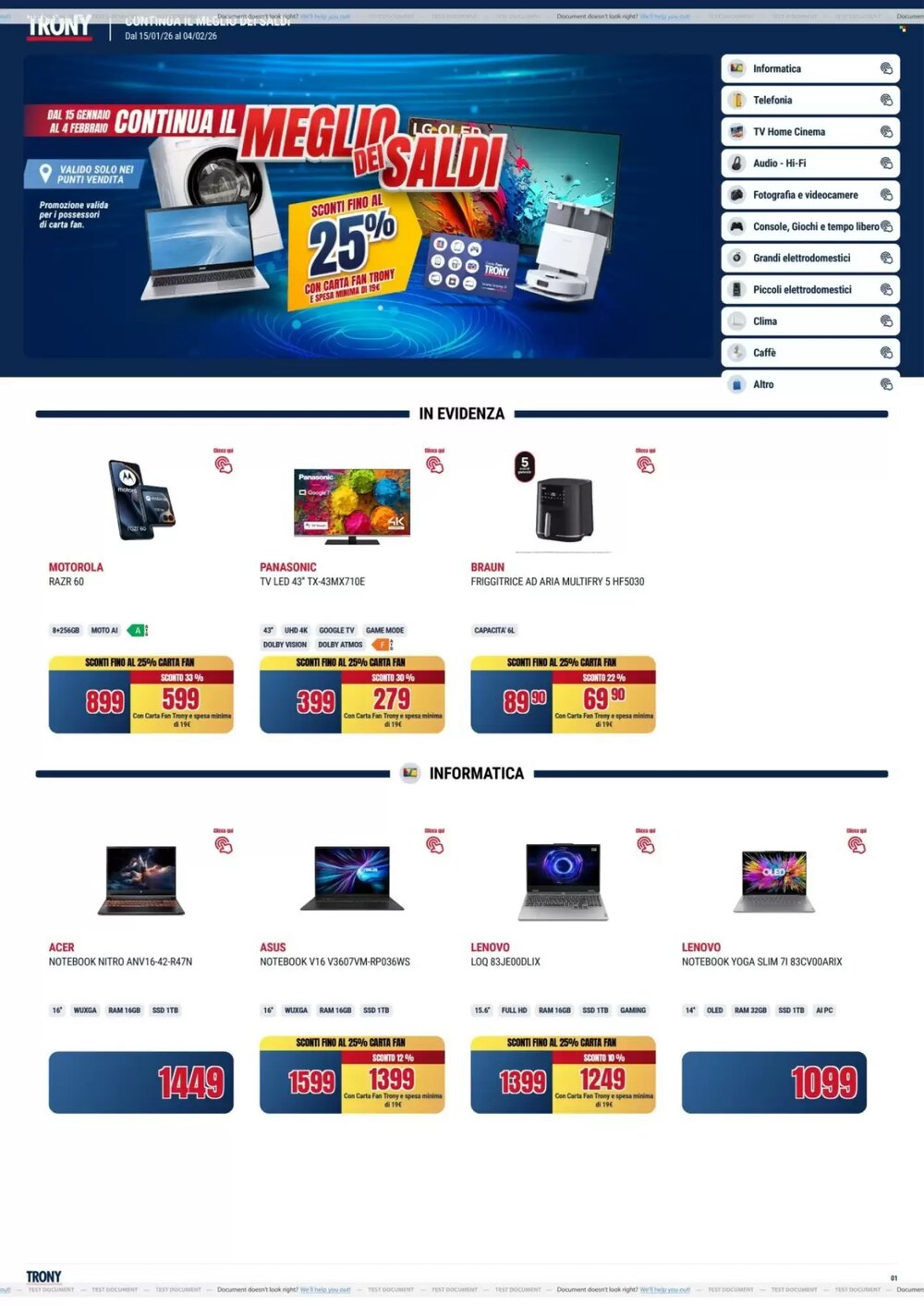 Volantino promozionale Trony  valide dal 15/01/2026 - Pagina 1.