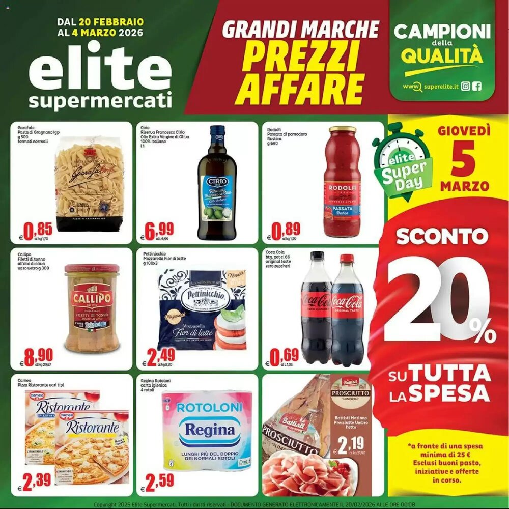 Volantino promozionale Elite  valide dal 20/02/2026 - Pagina 1.