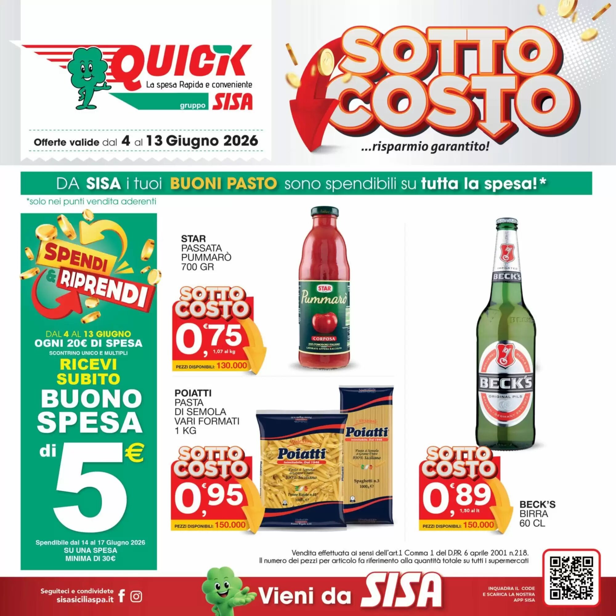 Volantino promozionale Quick Sisa  valide dal 04/06/2026 - Pagina 1.