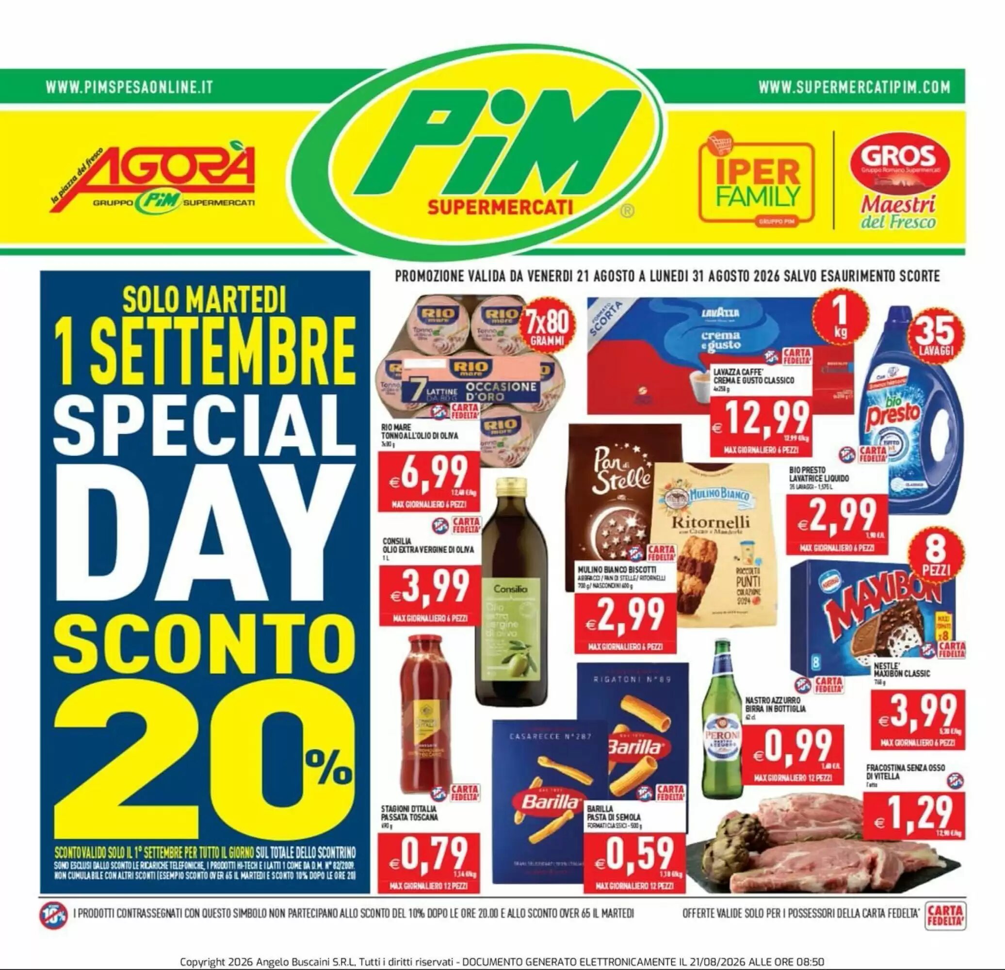 Volantino promozionale Supermercati Agorà valide dal 21/08/2026 - Pagina 1.