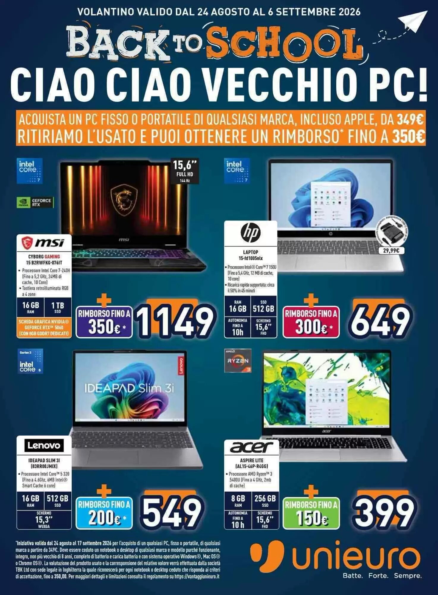 Volantino promozionale Unieuro  valide dal 24/08/2026 - Pagina 1.