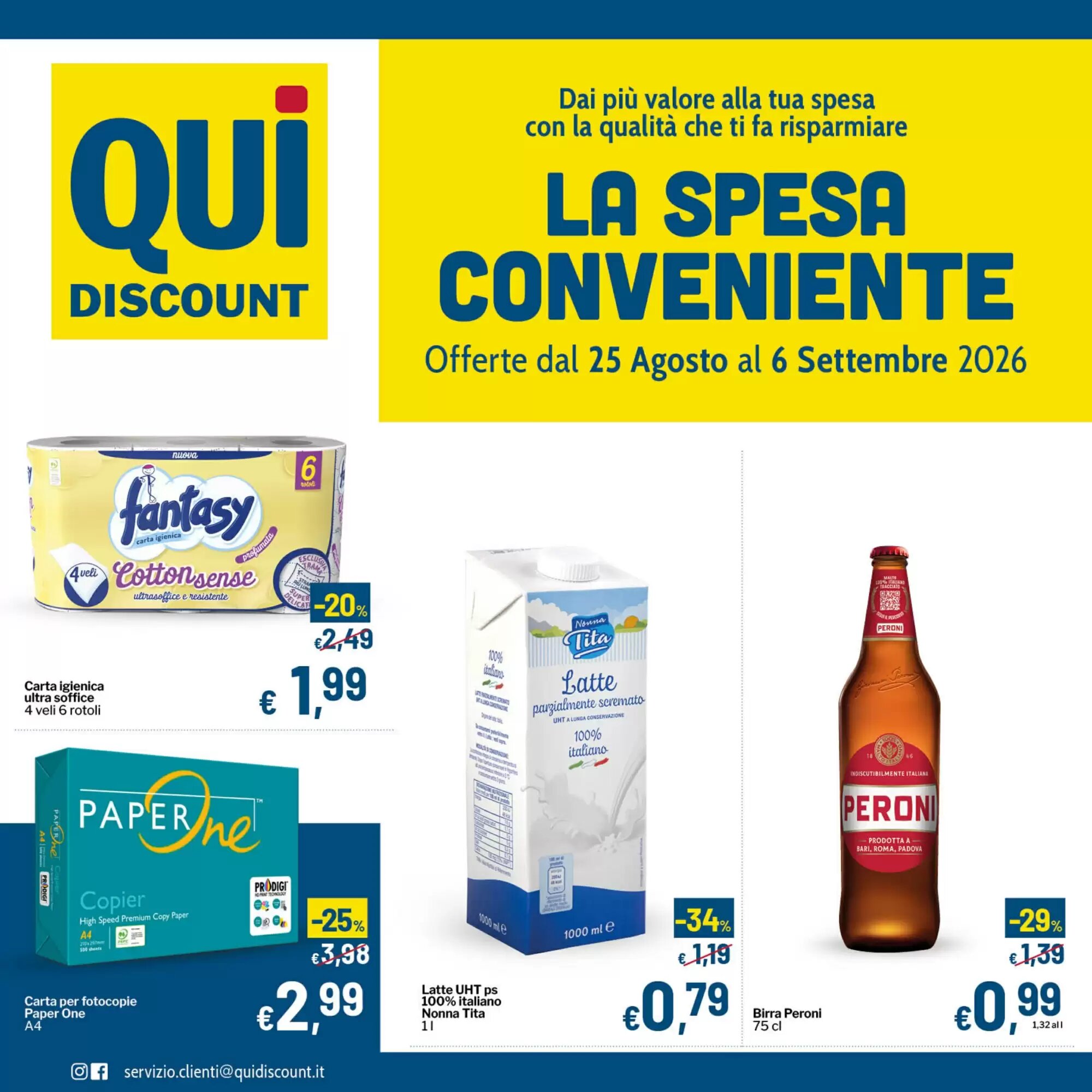 Volantino promozionale Qui Discount valide dal 25/08/2026 - Pagina 1.