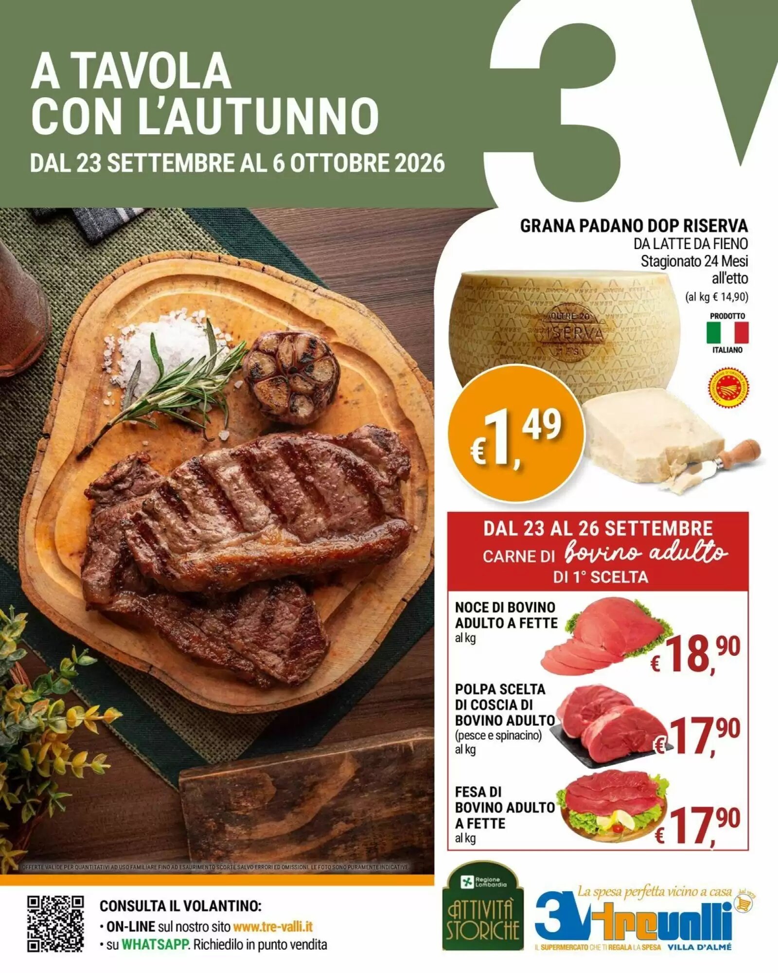 Volantino promozionale Tre Valli Supermercato valide dal 23/09/2026 - Pagina 1.